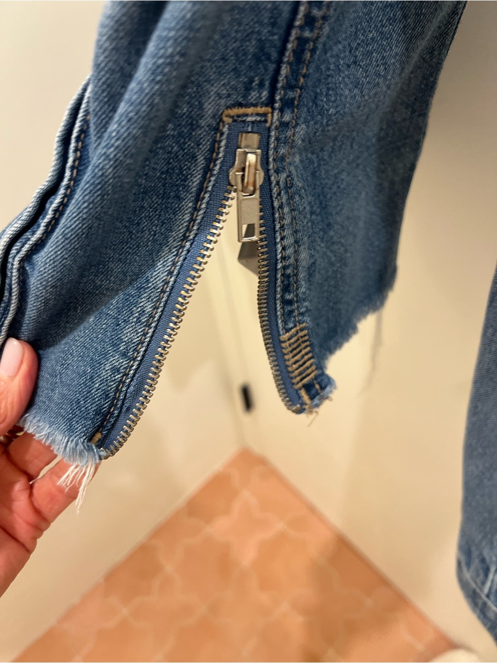 PAIGE Distressed Light Blue Denim Jacket - Picture 3 of 5